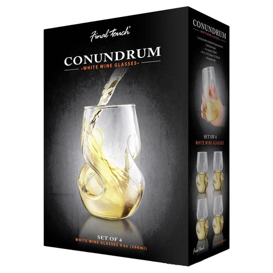 Final Touch 9 oz Clear Glass Conundrum White Wine Glass Set