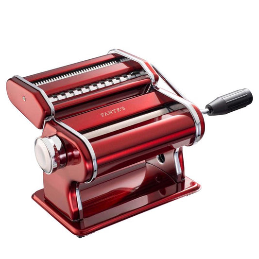 Fante's Red Stainless Steel/Wood Pasta Machine with Double Pasta Cutter