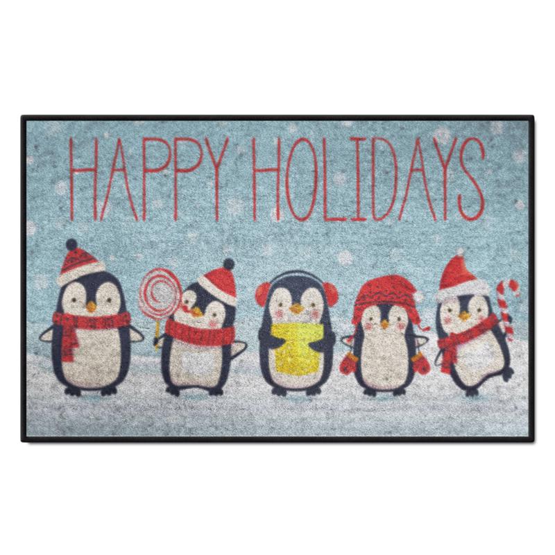 Fanmats 30 in. W X 20 in. L Multi-Color Happy Penguins Nylon Door Mat