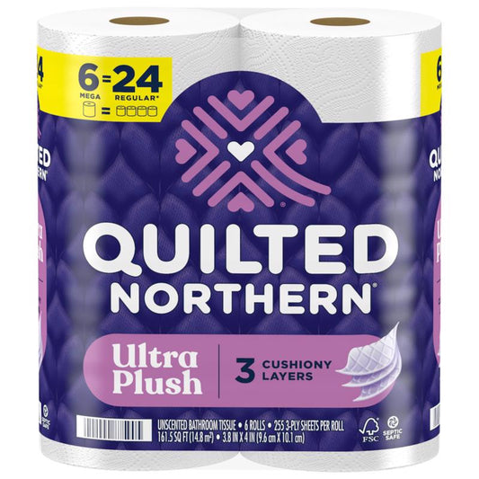Quilted Northern Ultra Plush Toilet Paper 6 Rolls 255 sheet 1020 in.