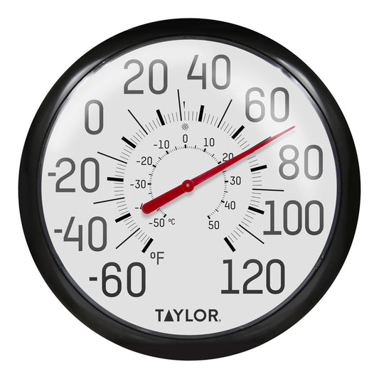 Taylor Decorative Dial Thermometer Plastic Black/White 13.25 in.