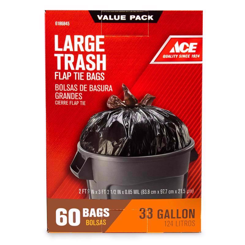 Ace 33 gal No Scent Trash Bags Flap Tie 60 pk