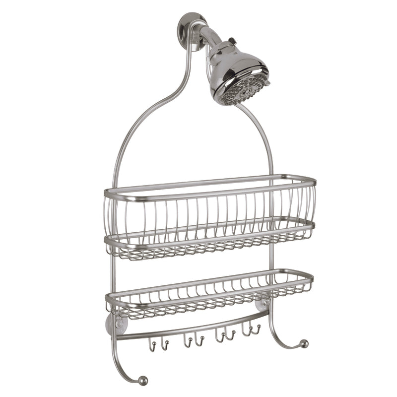 iDesign York Lyra Jumbo 4 in. H X 16 in. W X 23 in. L Satin Nickel Silver Shower Caddy