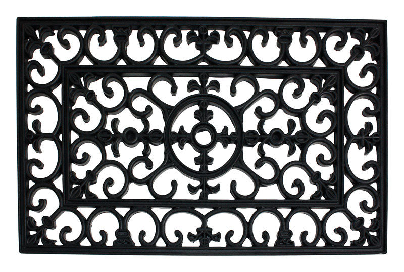J & M Home Fashions 18 in. W X 30 in. L Black Wrought Iron Rubber Door Mat