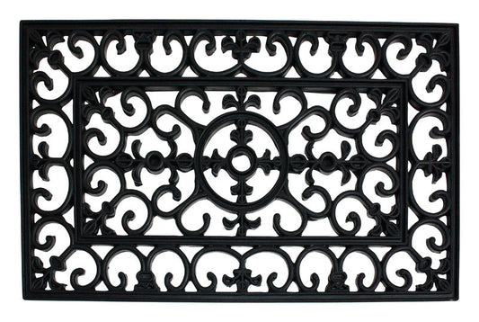 J & M Home Fashions 18 in. W X 30 in. L Black Wrought Iron Rubber Door Mat