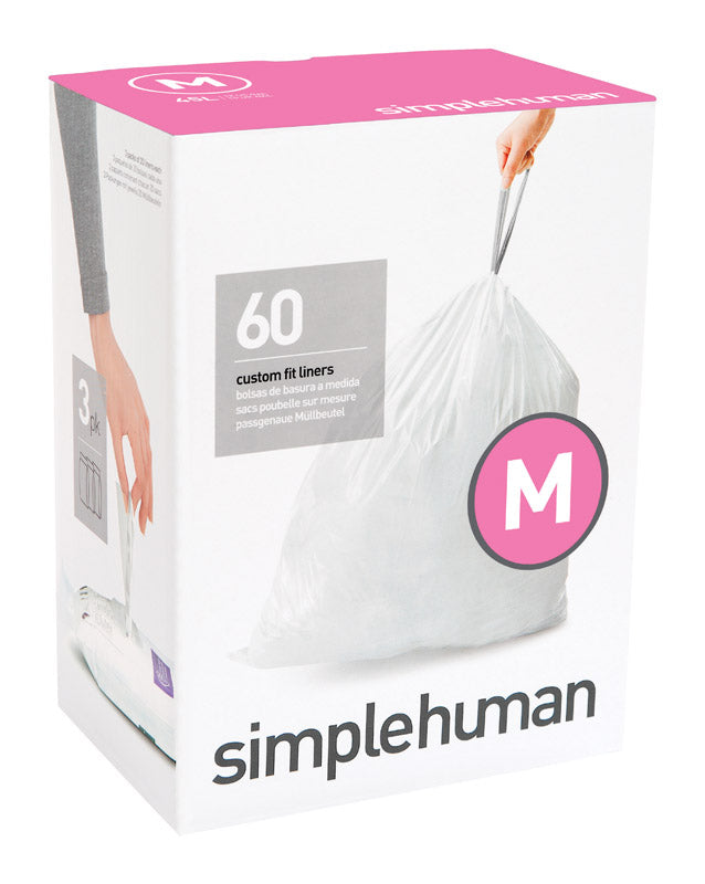 Simplehuman Custom Fit Code M 12 gal Trash Can Liners Drawstring 60 pk
