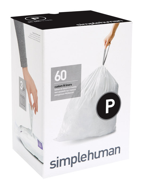 Simplehuman Custom Fit Code P 16 gal Trash Can Liners Drawstring 60 pk
