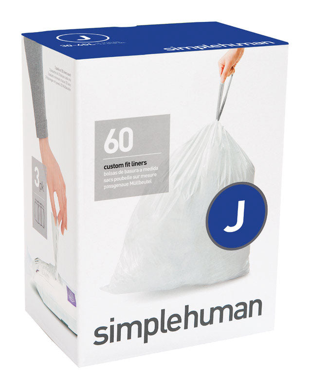 Simplehuman Custom Fit Code J 10.5 gal Trash Can Liners Drawstring 60 pk