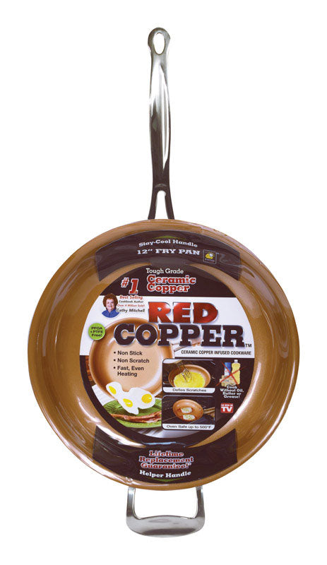 BulbHead Red Copper Ceramic Copper Fry Pan 12 in. Red