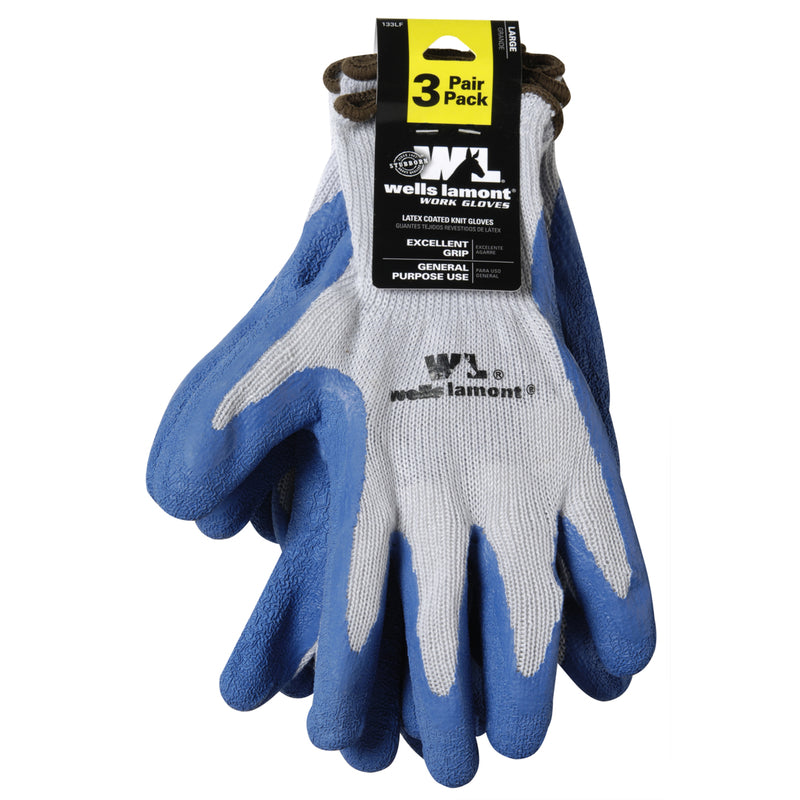 Wells Lamont Men's General Purpose Work Gloves Blue/Gray L 3 pk