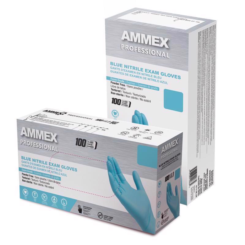 Ammex Professional Nitrile Disposable Exam Gloves Medium Blue Powder Free 100 pc