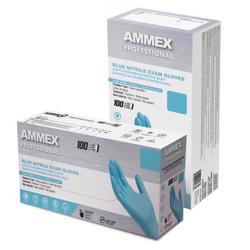 Ammex Professional Nitrile Disposable Exam Gloves Small Blue Powder Free 100 pc