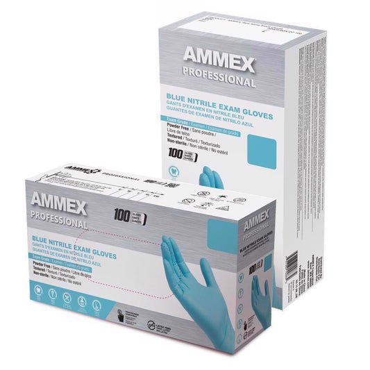 Ammex Professional Nitrile Disposable Exam Gloves Small Blue Powder Free 100 pc