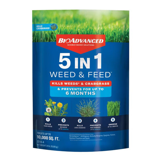 BioAdvanced 5-In-1 Granules Weed & Feed Lawn Fertilizer For All Grasses 10000 sq ft