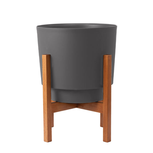 Bloem 13 in. H X 10 in. W X 10 in. D X 10 in. D Wood-Resin Hopson Planter with Stand Charcoal