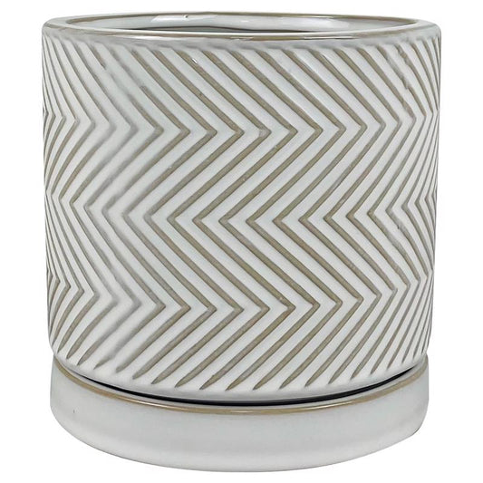 Border Concepts 6 in. D Ceramic Cross Pattern Planter White