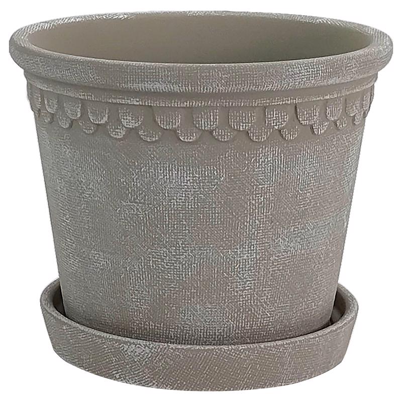 Border Concepts 8 in. W Ceramic Fringe Planter Beige