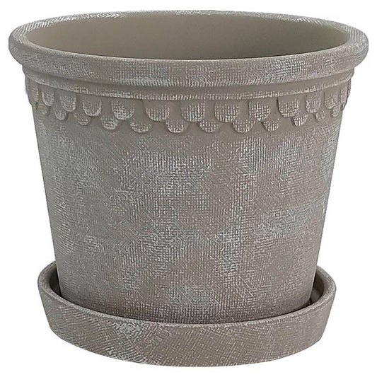 Border Concepts 8 in. W Ceramic Fringe Planter Beige
