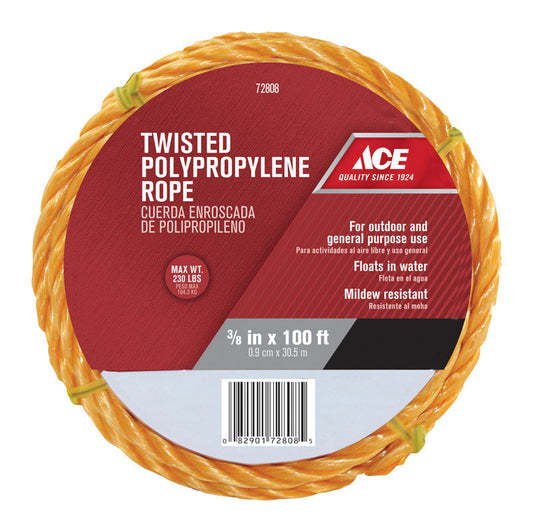 Ace 3/8 in. D X 100 ft. L Yellow Twisted Poly Rope