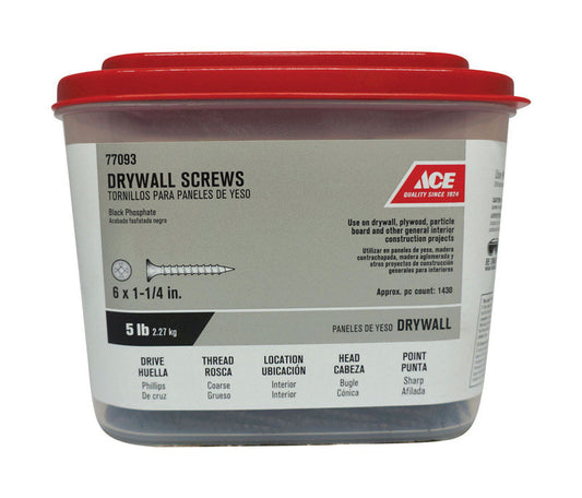 Ace No. 6 wire X 1-1/4 in. L Phillips Coarse Drywall Screws 5 lb 1417 pk