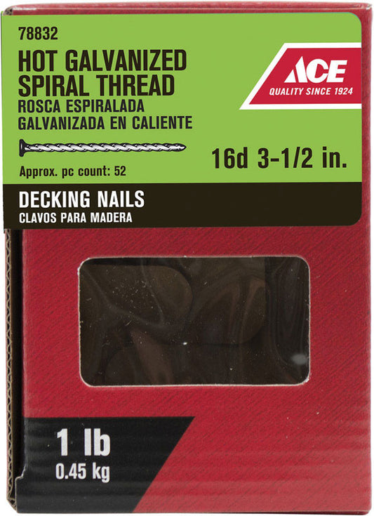 Ace 16D 3-1/2 in. Deck Hot-Dipped Galvanized Steel Nail Flat Head 1 lb