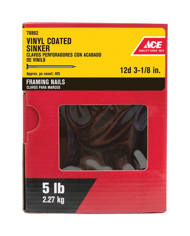 Ace 12D 3-1/8 in. Sinker Vinyl Steel Nail Checkered Head 5 lb