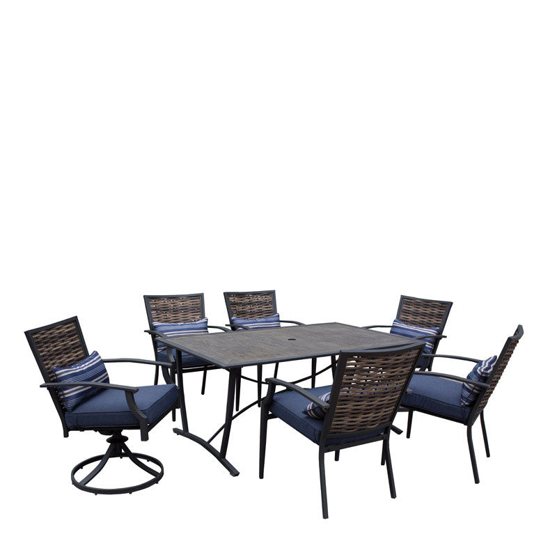 Living Accents Fair Oaks 7 pc Brown Steel Dining Set Navy Blue