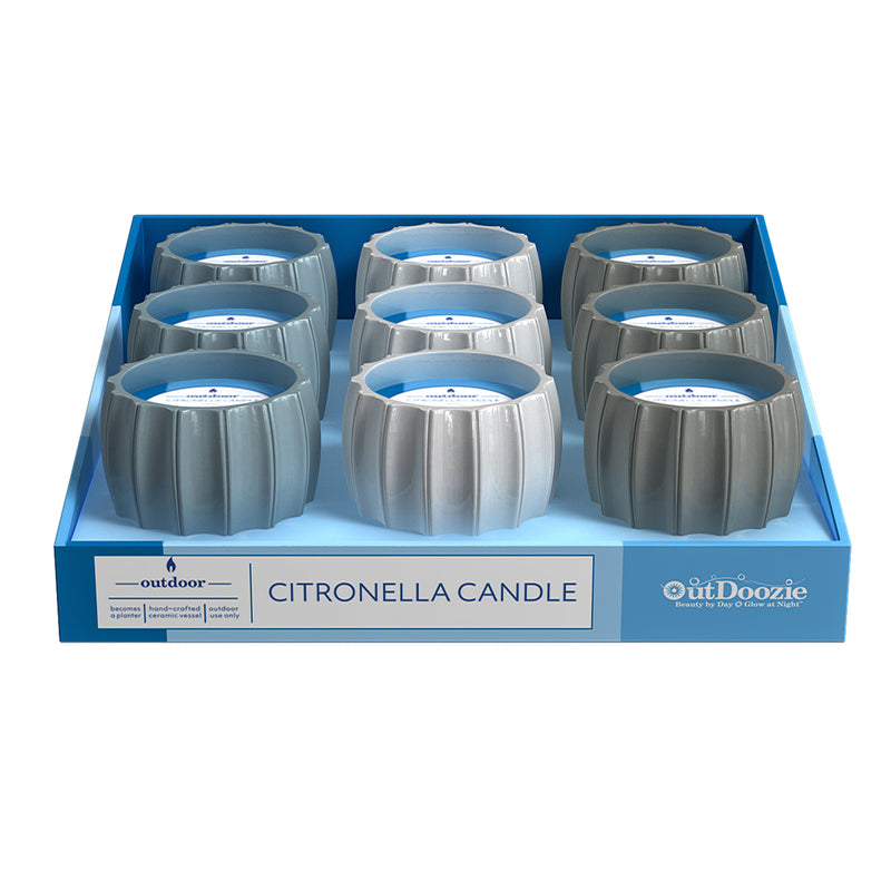 OutDoozie Assorted Ceramic 4 in. H Contour Citronella Candle