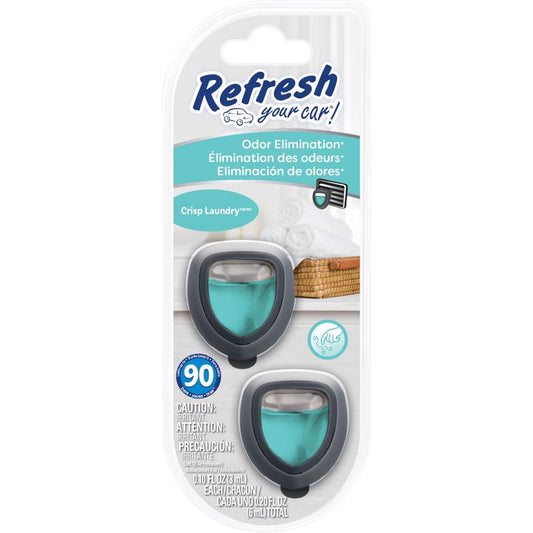 Refresh Your Car! Crisp Laundry Scent Mini Car Diffuser 0.1 oz Liquid 2 pk