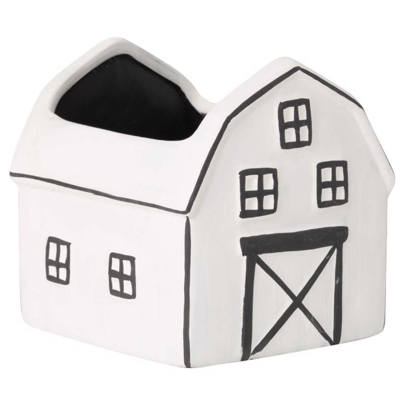 Sullivans Black/White Ceramic 4.5 in. H X 4.5 in. L X 4.5 in. W Charming Barn Planter