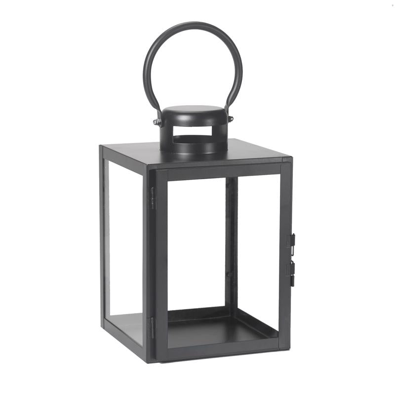 Smart Living 11 in. One Mantle Glass/Metal Huntington Black Lantern