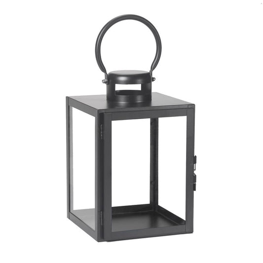 Smart Living 11 in. One Mantle Glass/Metal Huntington Black Lantern