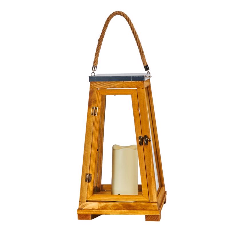 Smart Living 15 in. One Mantle Wood Newport Brown LED Candle Lantern