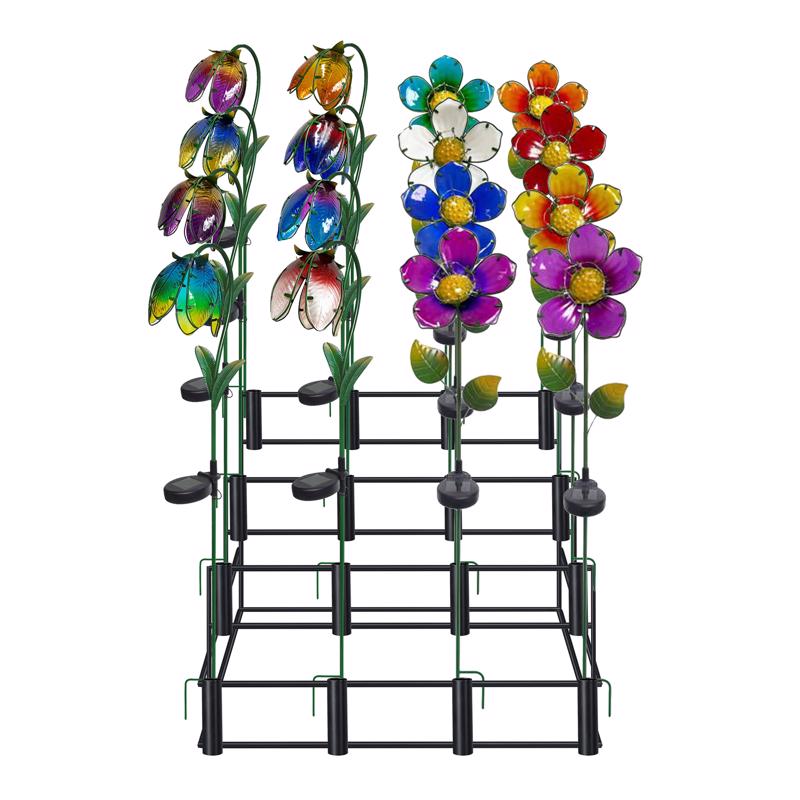 Alpine Multicolored Glass/Metal 33 in. H X 6 in. L X 4 in. W Flower Solar Garden Stake