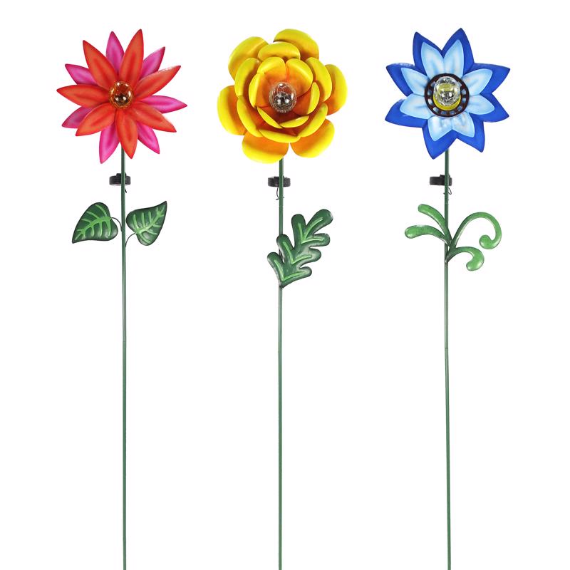 Alpine Multicolored Glass/Metal 60 in. H X 12 in. L X 5 in. W Flower Solar Garden Stake