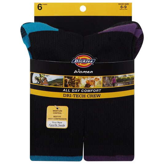 Dickies Dri-Tech Women's 6-9 Crew Socks Assorted