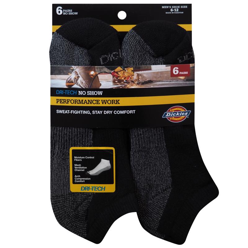 Dickies Dri-Tech Men's 6-12 No-Show Socks Black