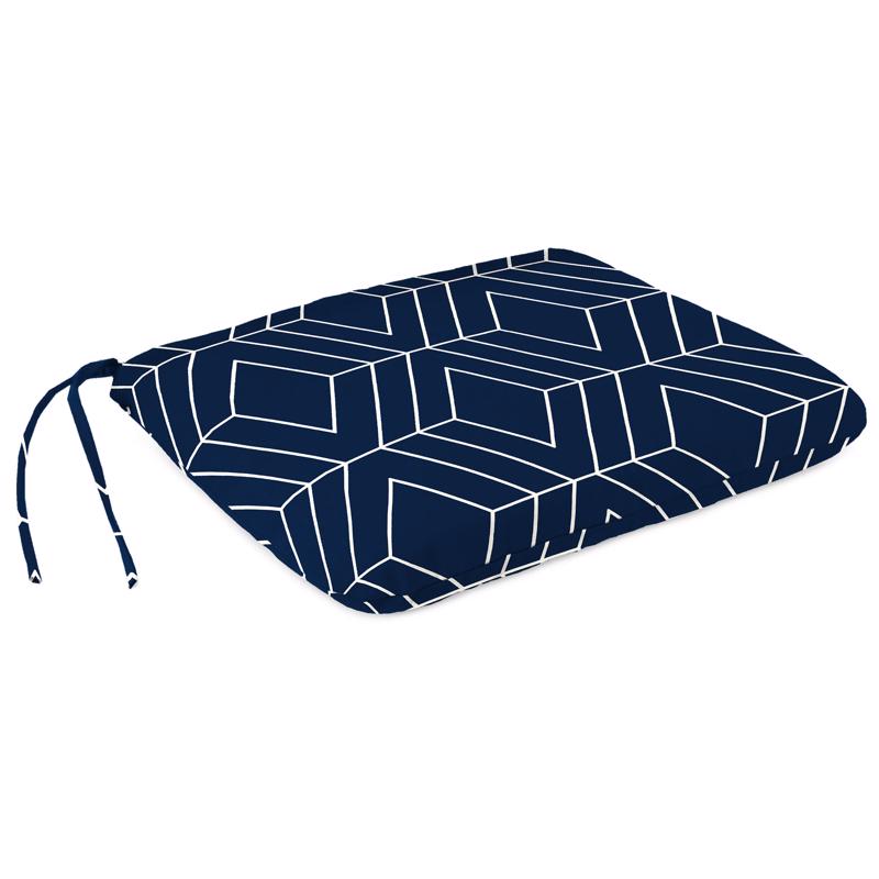 Jordan Manufacturing Navy Blue/White Geometric Polyester Seat Cushion 3 in. H X 15 in. W X 18 in. L