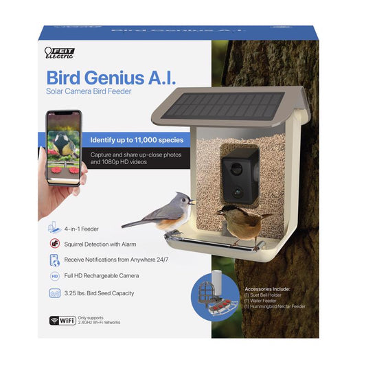 Feit Bird Genius A.I. Wild Bird 2.5 L Plastic Solar Camera Smart-Enabled Bird Feeder 1 ports