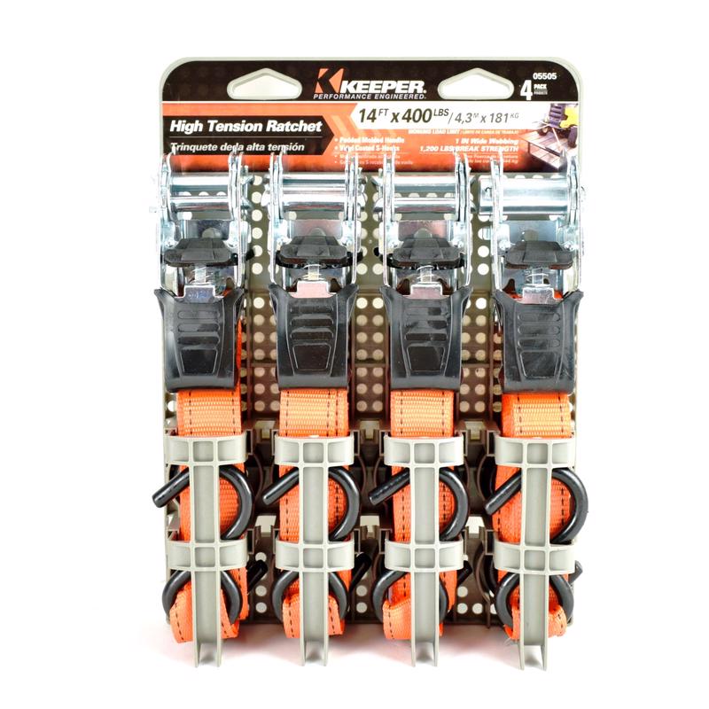 Keeper 1 in. W X 14 ft. L Orange Tie Down w/Ratchet 400 lb 4 pk