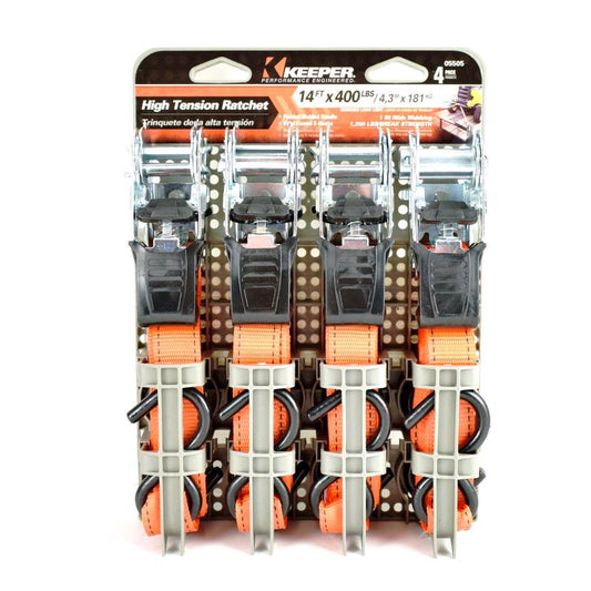 Keeper 1 in. W X 14 ft. L Orange Tie Down w/Ratchet 400 lb 4 pk