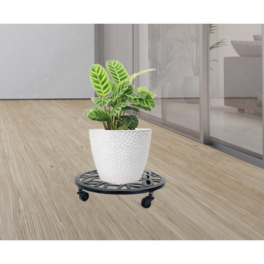 Living Accents 3 in. H Black Iron/Plastic Wheeled Plant Stand