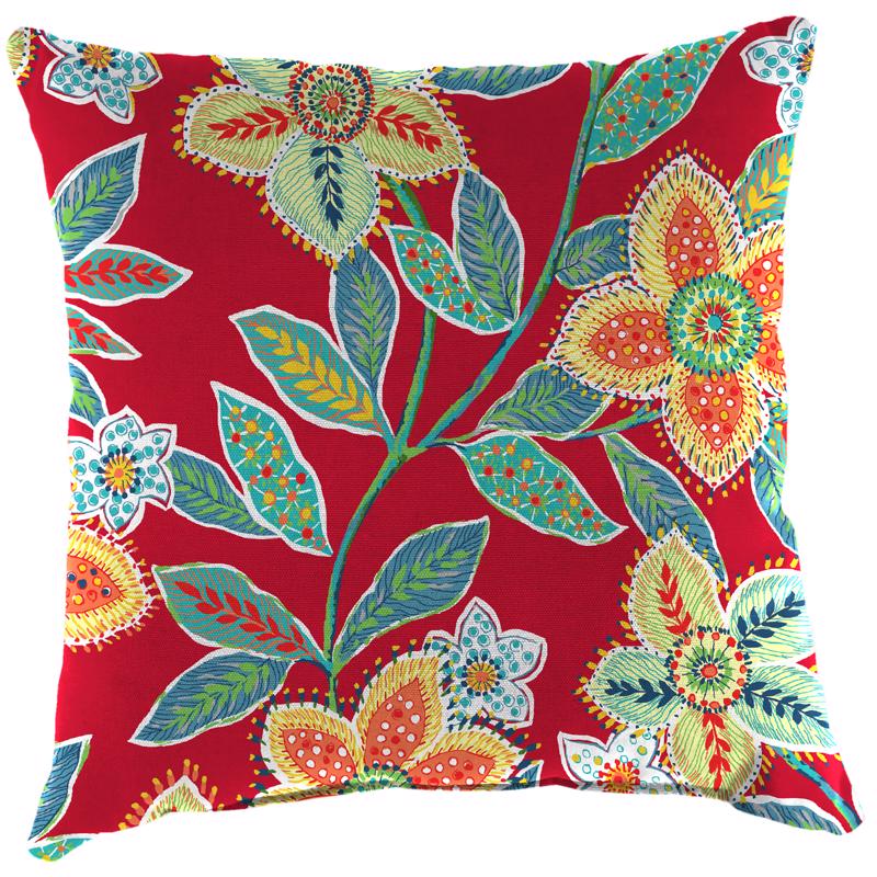 Jordan Manufacturing Red Floral Polyester Throw Pillow 4 in. H X 18 in. W X 18 in. L