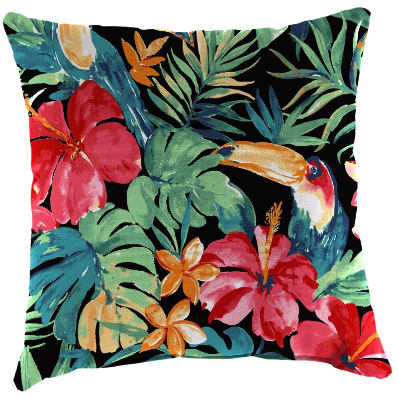 Jordan Manufacturing Black Tropical Polyester Throw Pillow 4 in. H X 18 in. W X 18 in. L