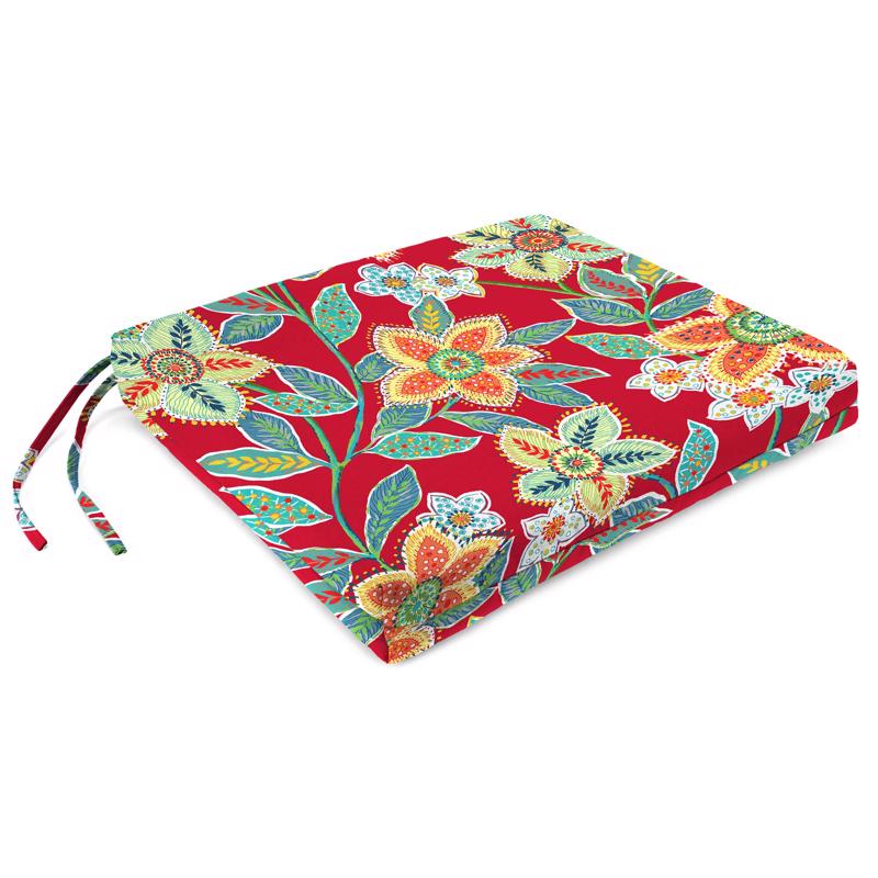 Jordan Manufacturing Red Floral Polyester Seat Cushion 2 in. H X 17 in. W X 19 in. L