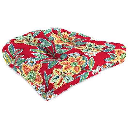 Jordan Manufacturing Red Floral Polyester Wicker Seat Cushion 4 in. H X 19 in. W X 19 in. L
