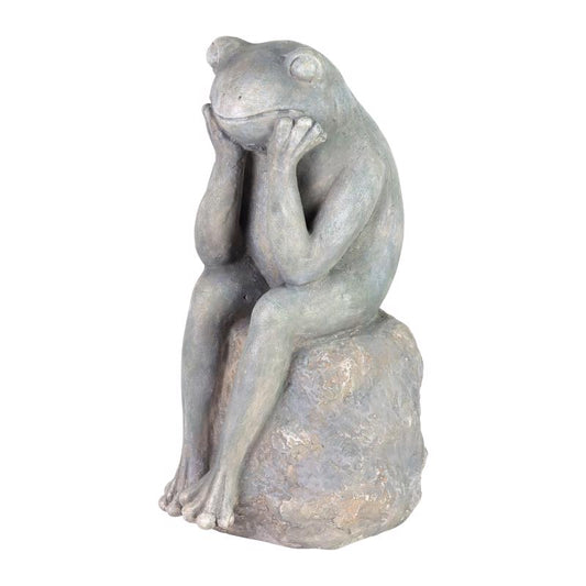 Exhart Fiberglass/MGO Gray 15.5 in. Frog Sitting On Stone Garden Statue