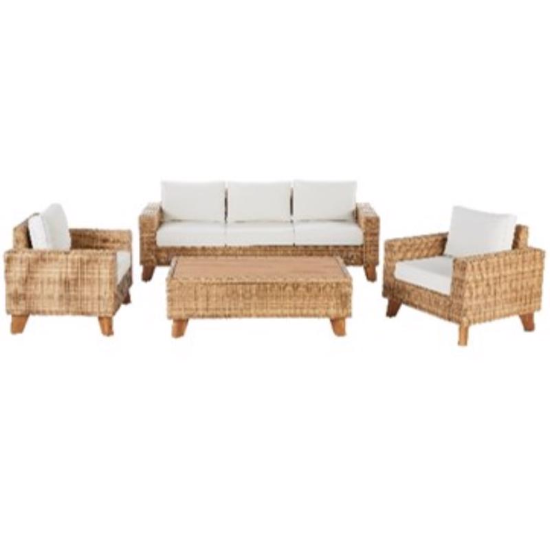 Living Accents Guinevere 4 pc Light Brown Wicker Deep Seating Set Ivory
