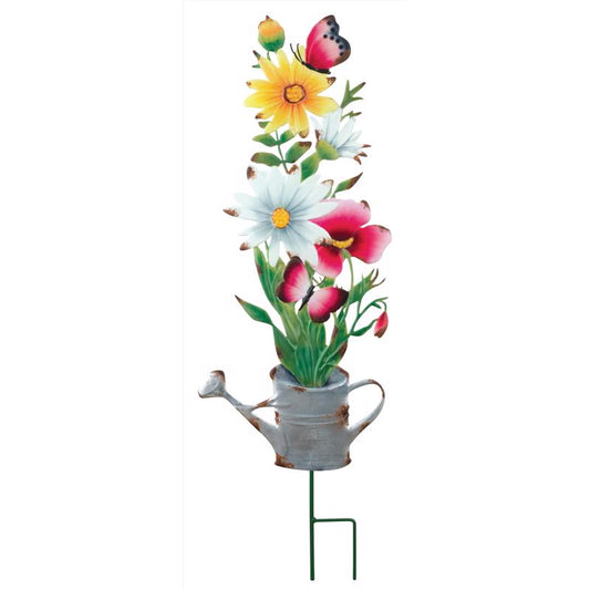 Regal Art & Gift Multicolored Metal 31 in. H X 9 in. L Flower Watering Can Outdoor Garden Stake