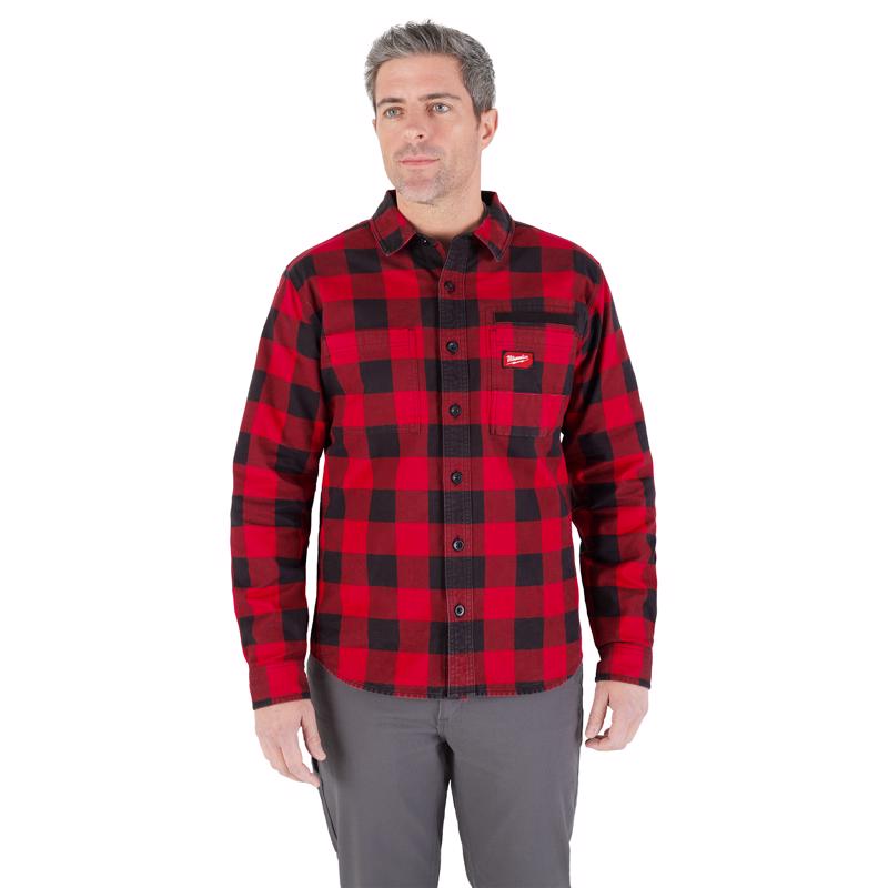 Milwaukee Gridiron XL Long Sleeve Men's Collared Red Flannel Shirt